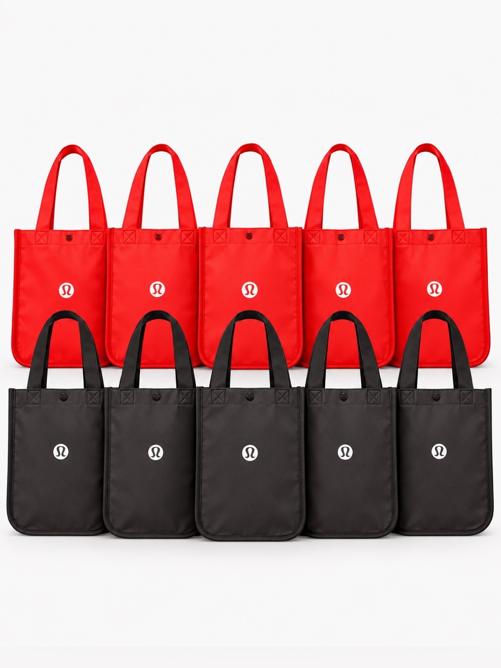 lululemon Small Reusable Shopping Tote Bags Lot of 12 Red Black - like new